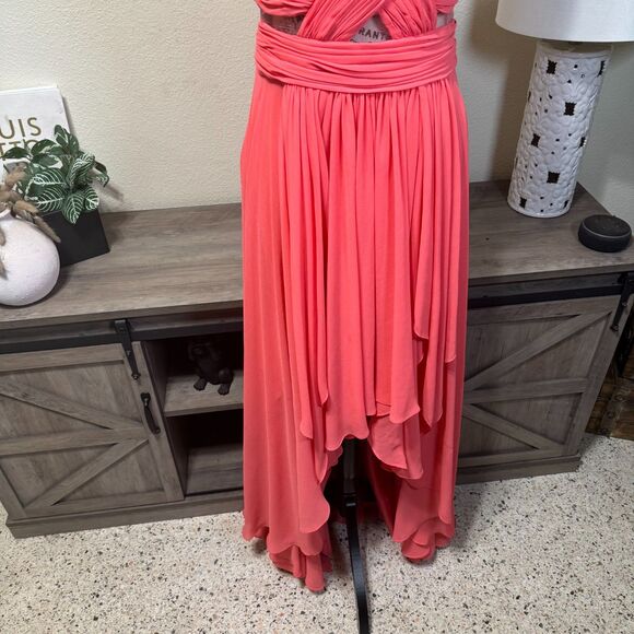 VTG Cache Dress Coral Pink Evening Formal Chiffon Hi-Low Maxi Dress Sz 8 Y2k - Picture 4 of 12